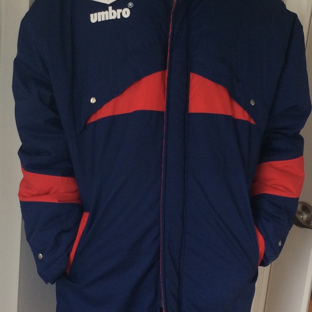 Umbro Navy Puffer Jacket with Red Accents